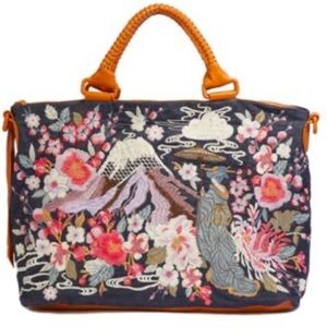 Johnny Was Navy Floral Embroidered Tote